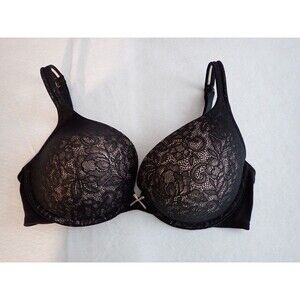 Cacique Bra 38DDD Black Lace Overlay Lightly Padded Underwire